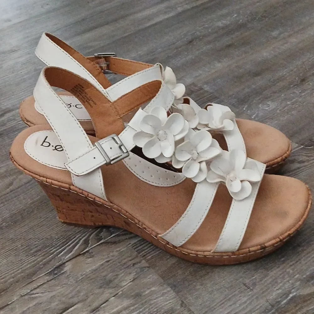 BOC Born Concept Gaetana White Flower Cork Wedge Sandals Women’s Size 10